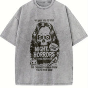 Retro We Dare You to Visit Night of Horrors Vintage Washed T-Shirt in Gray