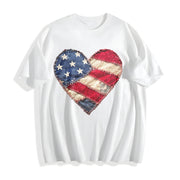 American Flag Heart Cotton T-Shirt in White
