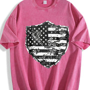 For the Urban Explorer & Grunge Fan: Distressed Shield Vintage Washed T-Shirt in Red