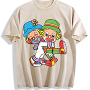 Clown Fashionable Vintage Washed T-Shirt in Beige
