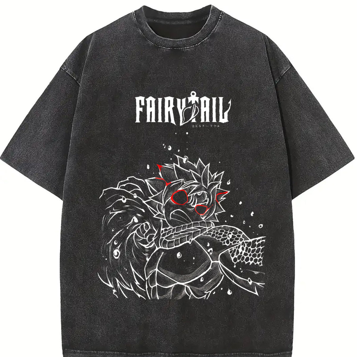 wicked Natsu Dragneel Fairy Tail Anime Manga vintage washed oversized T-shirt in Black