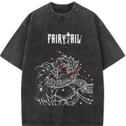 wicked Natsu Dragneel Fairy Tail Anime Manga vintage washed oversized T-shirt in Black