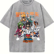 Saint Seiya short-sleeved classic nostalgic Japanese vintage washed oversized T-shirt in Gray