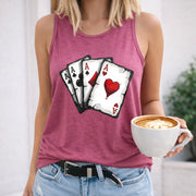 Four Aces Playing Cards Crew-neck Sleeveless Vest Outdoor Women's Color Cotton Tank Top in Red