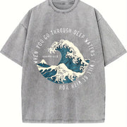 Japanese Great Wave Off Kanagawa Vintage Washed T-Shirt in Gray