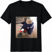 Hamster Biker Meme Rodent Cotton T-Shirt in Black