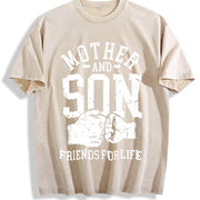 Mother and Son Friends for Life Vintage Washed T-Shirt in Beige