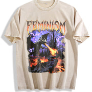 Feminism Dragon Retro Vintage Washed T-Shirt in Beige