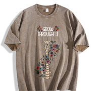 Dual-Sided GROW THROUGH IT & Floral Retro & Spring Wear vintage washed oversized T-shirt in Brown