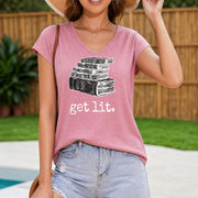 Stacked Books Are Lit Up Vest Women's Color Cotton Tank Top in Pink