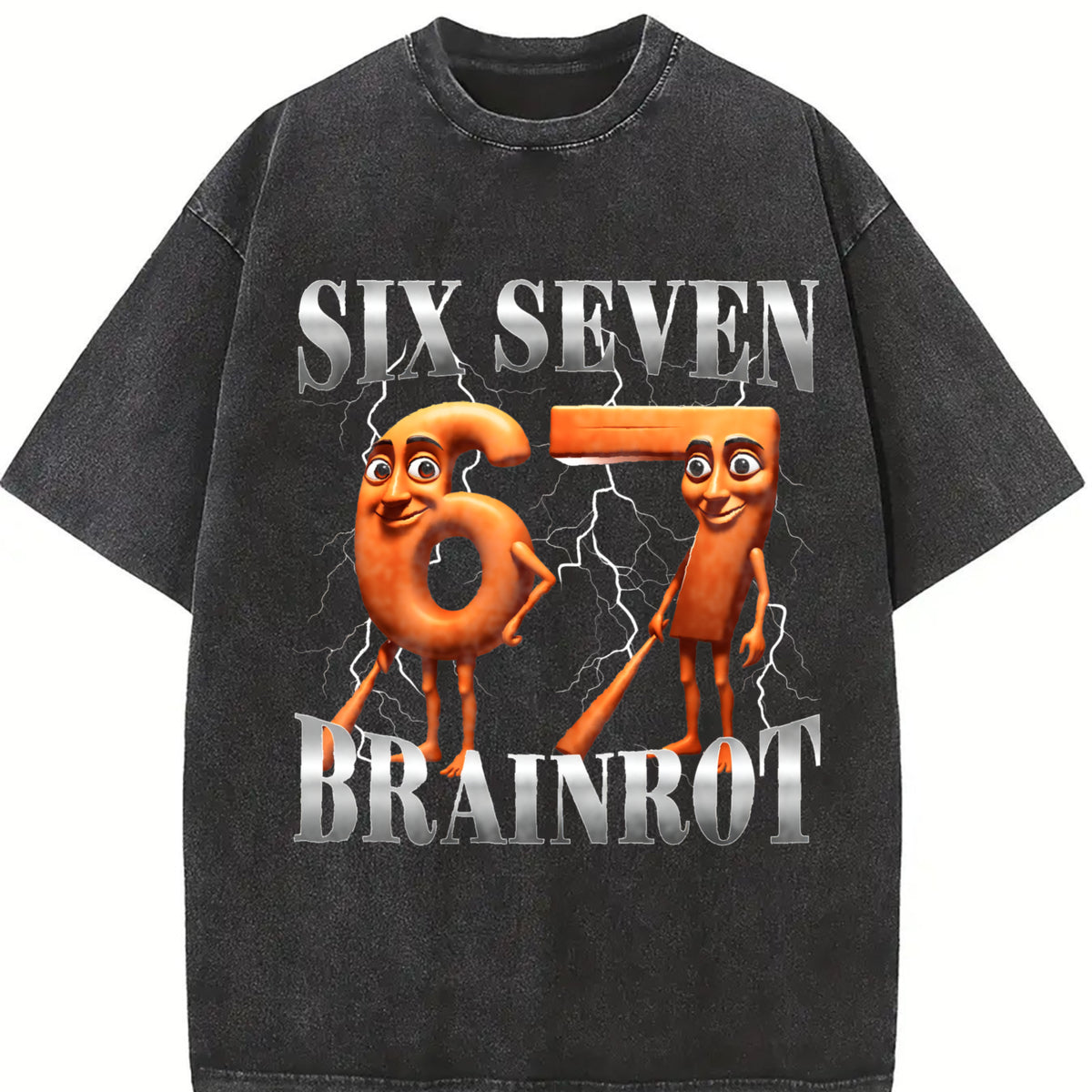 100 Percent Humorous Italian Brainrot Tung Sahur Six vintage washed oversized T-shirt in Black