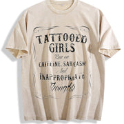 Tattooed Girls Chic Minimalist Vintage Washed T-Shirt in Beige