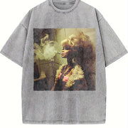 Smoking Glam Doll Vintage Washed T-Shirt in Gray