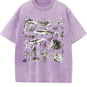 Sea Animals 90s Retro ® Y2k Ocean Vintage Washed T-Shirt in Purple