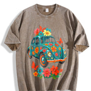 Turquoise Floral Breathable Blouse for Daily and Party vintage washed oversized T-shirt in Brown