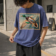 Waterfowl Stamp Art Vintage Washed T-Shirt in Blue