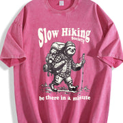 Slow Hiking Society Sloth Hiker Vintage Washed T-Shirt in Red