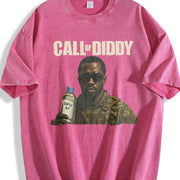 Call of Diddy - Diddy Baby Oil Meme 25 90s star vintage washed oversized T-shirt in Red