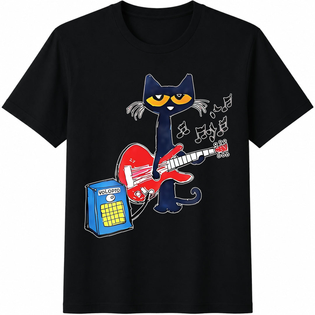 Dynamic Music Guitar Kitten Cotton T-Shirt in Black