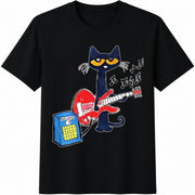 Dynamic Music Guitar Kitten Cotton T-Shirt in Black