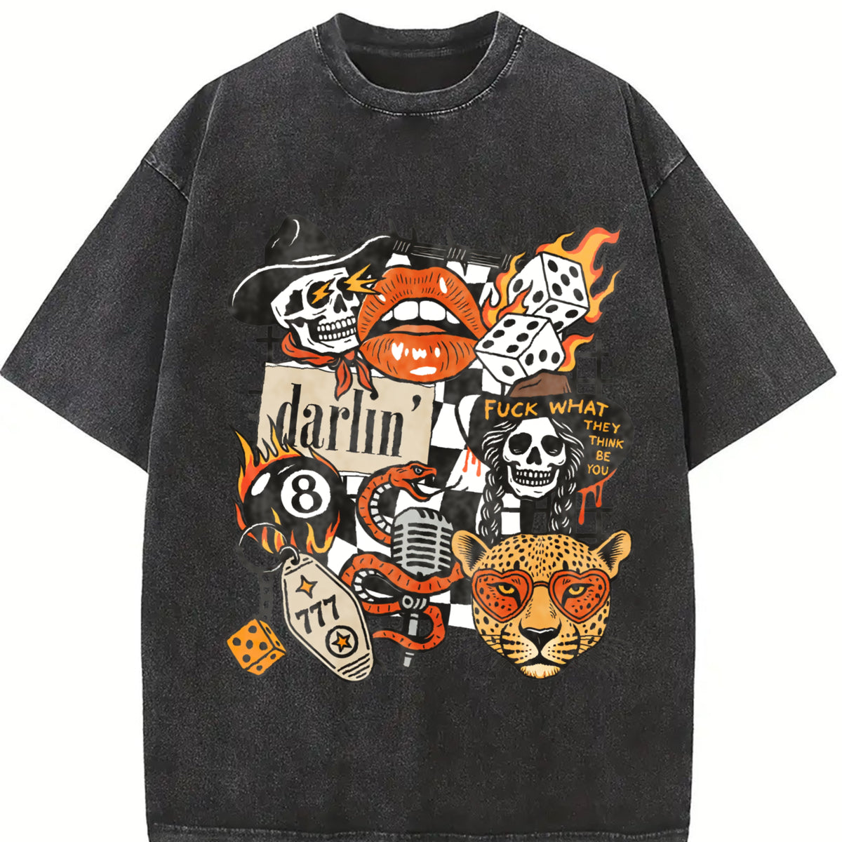 Cowgirl Western Trendy vintage washed oversized T-shirt in Black