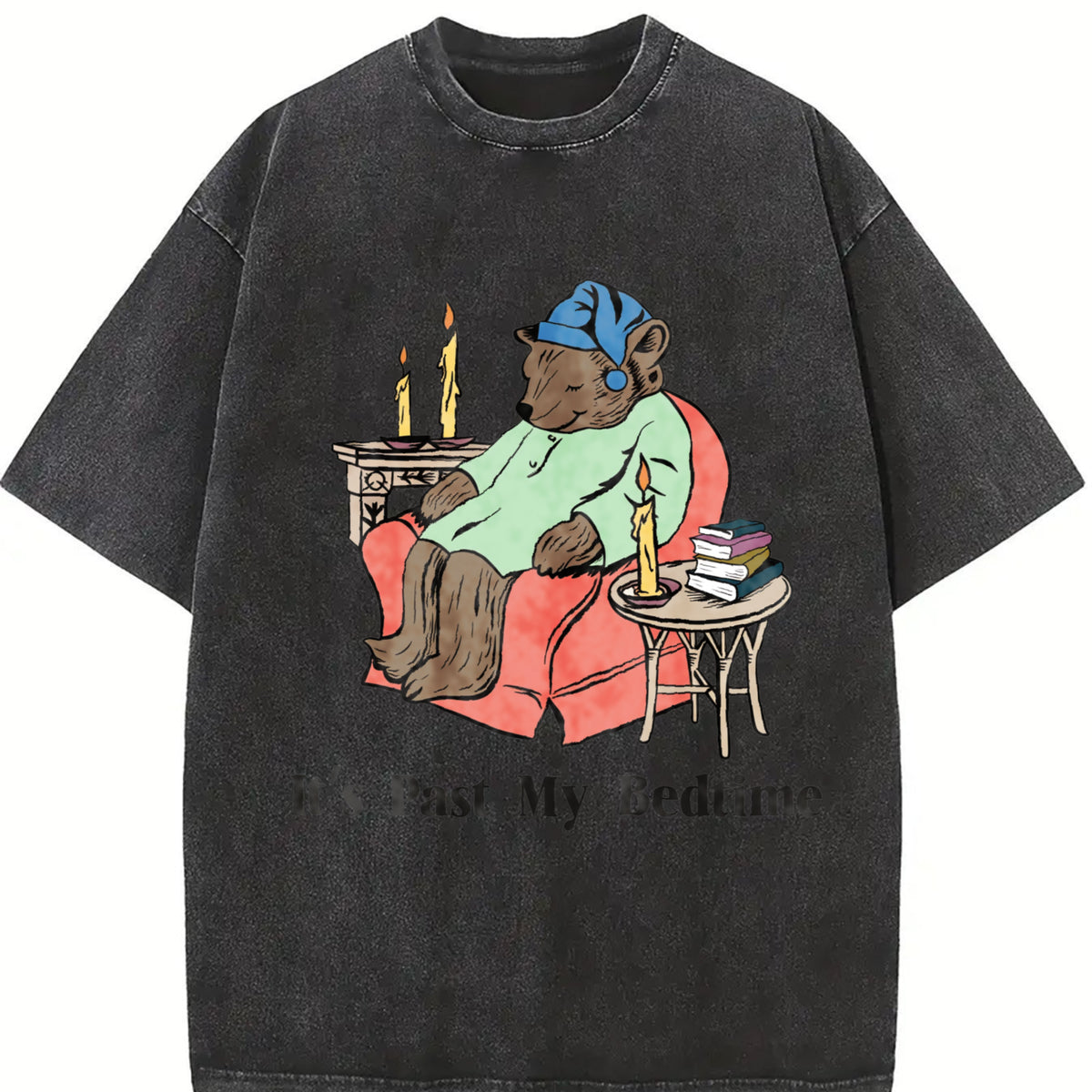 It's Past My Bedtime Sleepy Bear Vintage Washed T-Shirt in Black