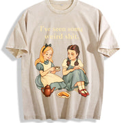 Storybook Dark Humor Alice Illustration Vintage Washed T-Shirt in Beige