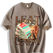 I Eat Cement Cat Meme Vintage Washed T-Shirt in Brown