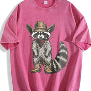 Raccoon Cowboy Western Animal Vintage Washed T-Shirt in Red