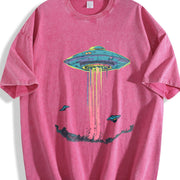 Retro Alien Abduction Vintage Washed T-Shirt in Red