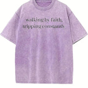 Walking by Faith Tripping Constantly ® Vintage Washed T-Shirt in Purple