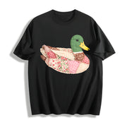Mallard Duck Patchwork Duck Cotton T-Shirt in Black