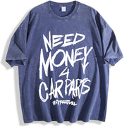 1pc 230GSM - Double-Sided Front & Back NEED MONEY for CARS vintage washed oversized T-shirt in Blue