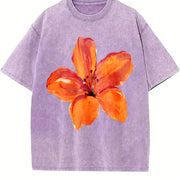 Orange Lily Floral vintage washed oversized T-shirt in Purple