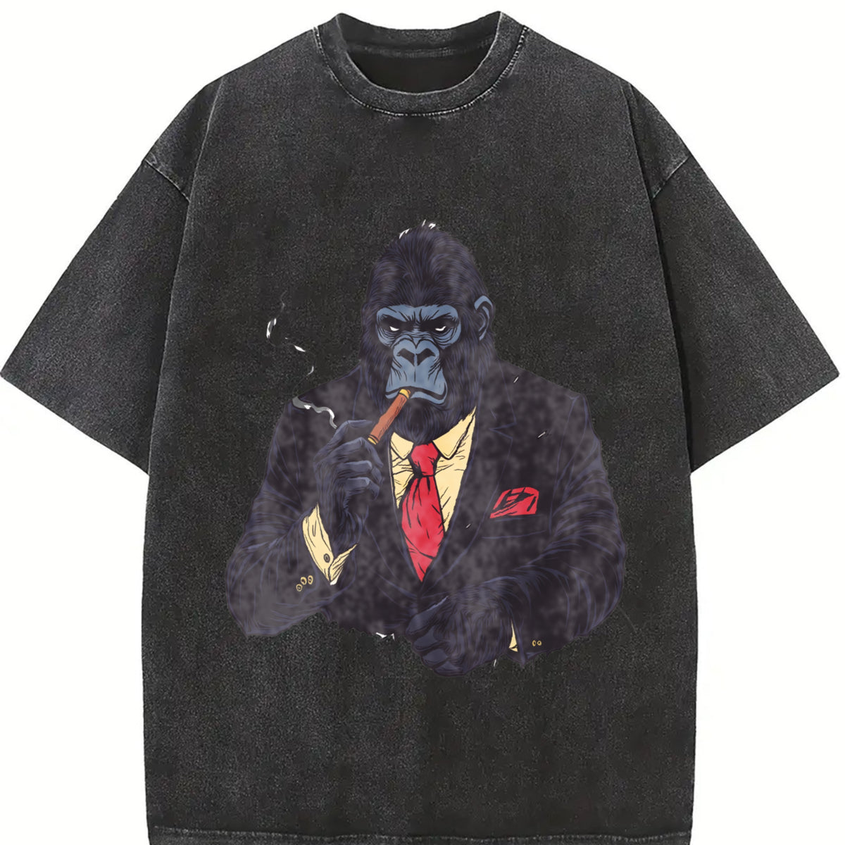 Retro Gorilla Smoking Y2k Vintage Washed T-Shirt in Black