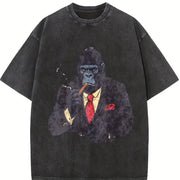 Retro Gorilla Smoking Y2k Vintage Washed T-Shirt in Black