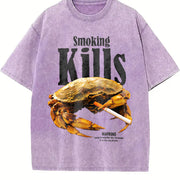 Retro Smoking Kills Crab Vintage Washed T-Shirt in Purple