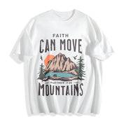Scenery and Letter One-piece Cotton T-Shirt in White