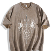 Saint Michael The Archangel x Flaming Sword Christian vintage washed oversized T-shirt in Brown