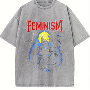 Feminism Dragon Fantasy Vintage Washed T-Shirt in Gray