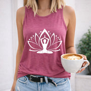 Lotus Yoga Silhouette Crew-neck Sleeveless Vest Outdoor Women's Color Cotton Tank Top in Red