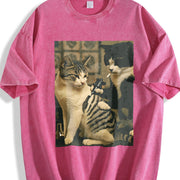 Cat Drinking Vintage Washed T-Shirt in Red