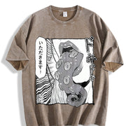 Japanese Anime Tentacle Sleeveless Tank Vintage Washed T-Shirt in Brown