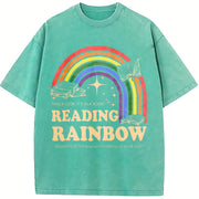 Reading Rainbow Retro Librarian Vintage Washed T-Shirt in Blue