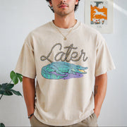 Later Gator Alligator Vintage Washed T-Shirt in Beige