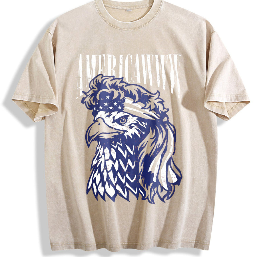 Americawww Sarcastic Fourth of July Bald Eagle for Classic Vintage Washed T-Shirt in Beige