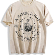 A Book a Day Keep the Mental Breakdown Away Vintage Washed T-Shirt in Beige