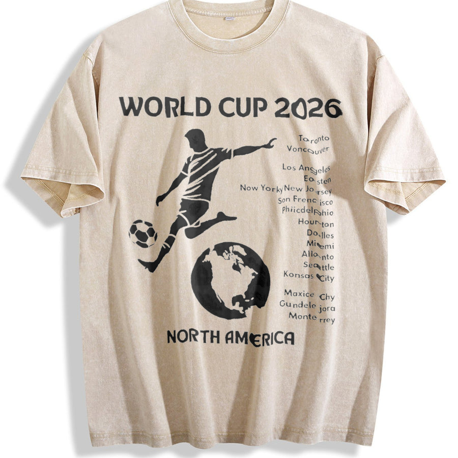 World Cup 2026 North America Host Cities Silhouette Vintage Washed T-Shirt in Beige