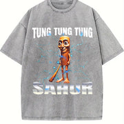 Tung Sahur Trendy vintage washed oversized T-shirt in Gray