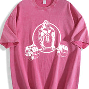 Bodybuilder Barbell Vintage Washed T-Shirt in Red
